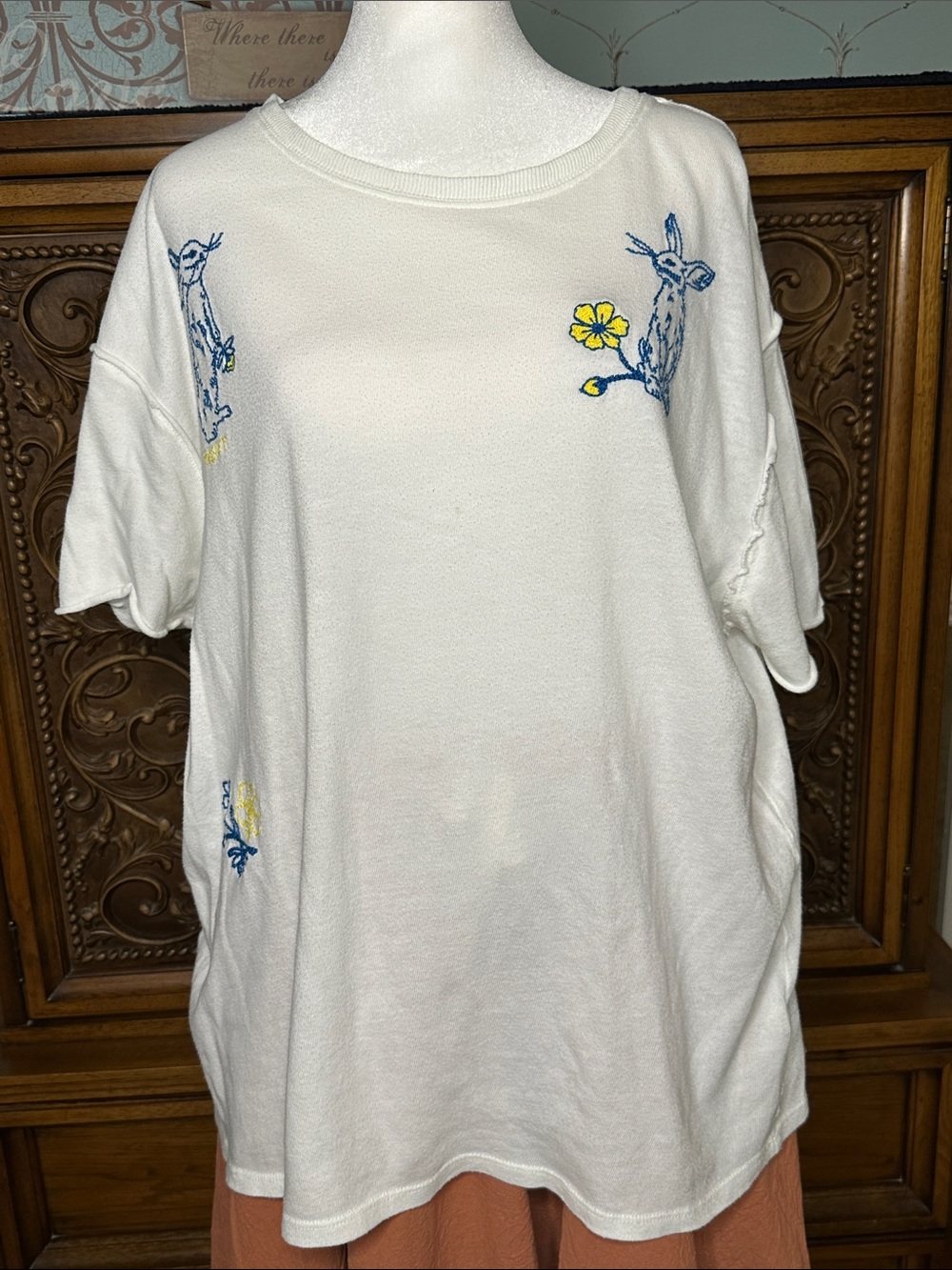 Free People We the Free Horsin' Around Bunny Rabbits Embroidered Tee